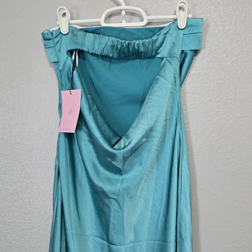 Hello Molly Teal Satin Strapless Maxi Dress - Picture 4 of 7